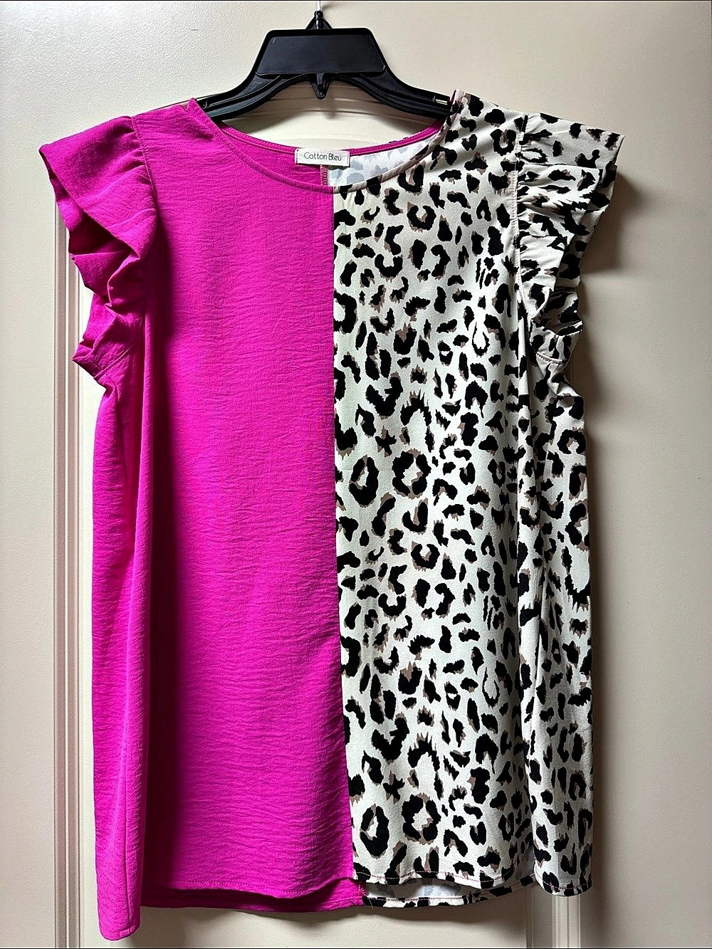 Cotton Bleu Pink Leopard Print Top